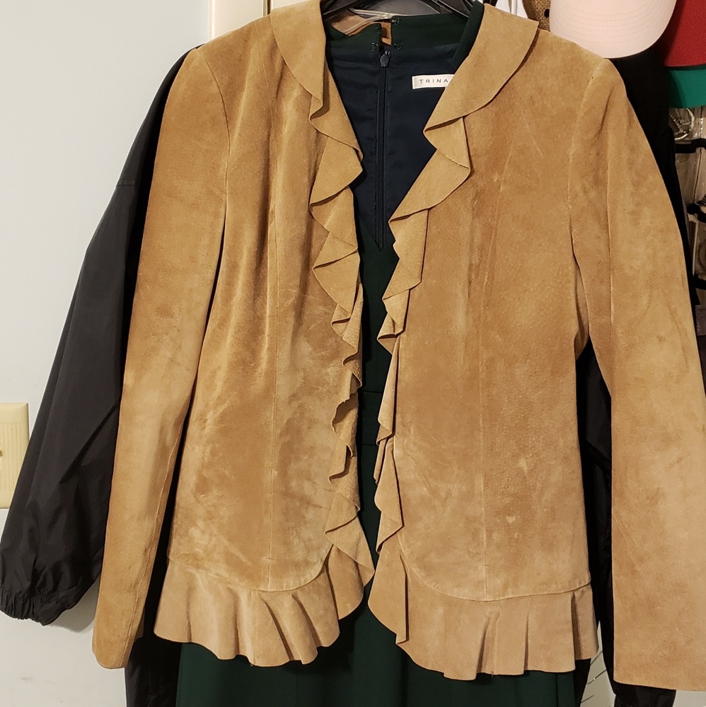 Suede ruffle collar waist blazer coat jacket